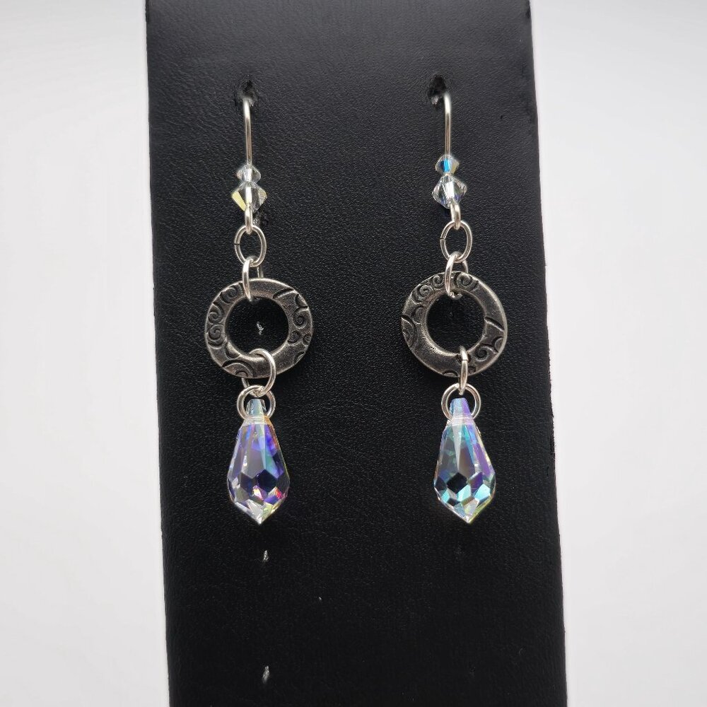 Sterling Silver Unique Clear Crystal Dangle Earrings A3803